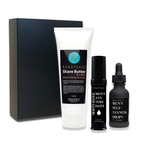 holiday kit for men with shaving butter moisturizer and tanning